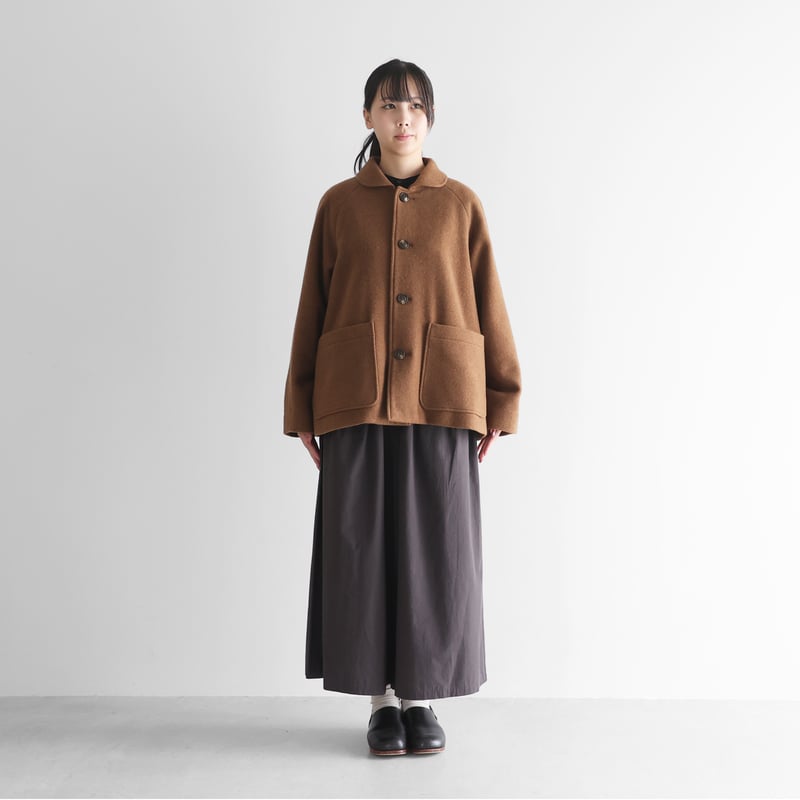 HUIS×尾州”縮絨ウールフランネルショートコート（ブラウン