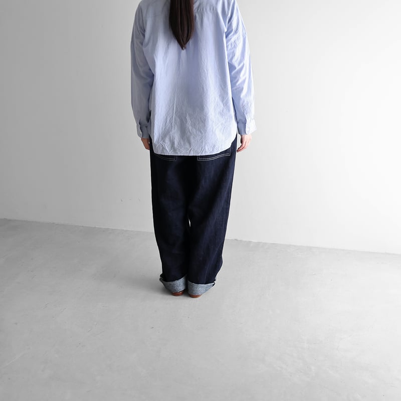HUIS×三備”綿麻シャトルデニムワイドストレートワークパンツ