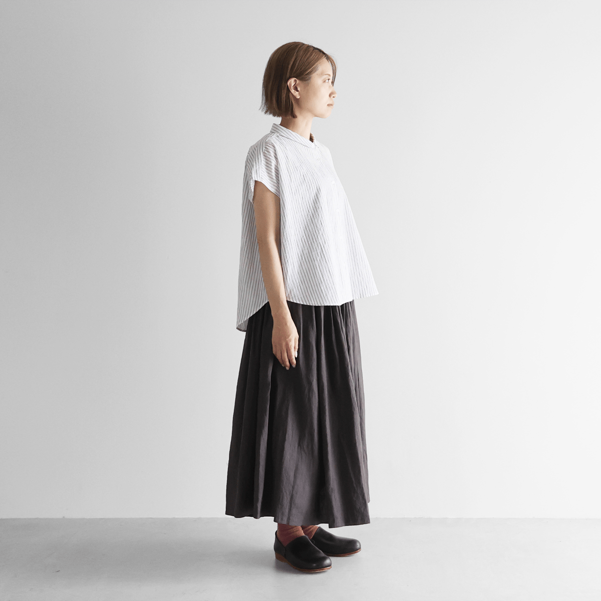 オールドレピアリネンロングスカート（チャコールグレー）【レディス