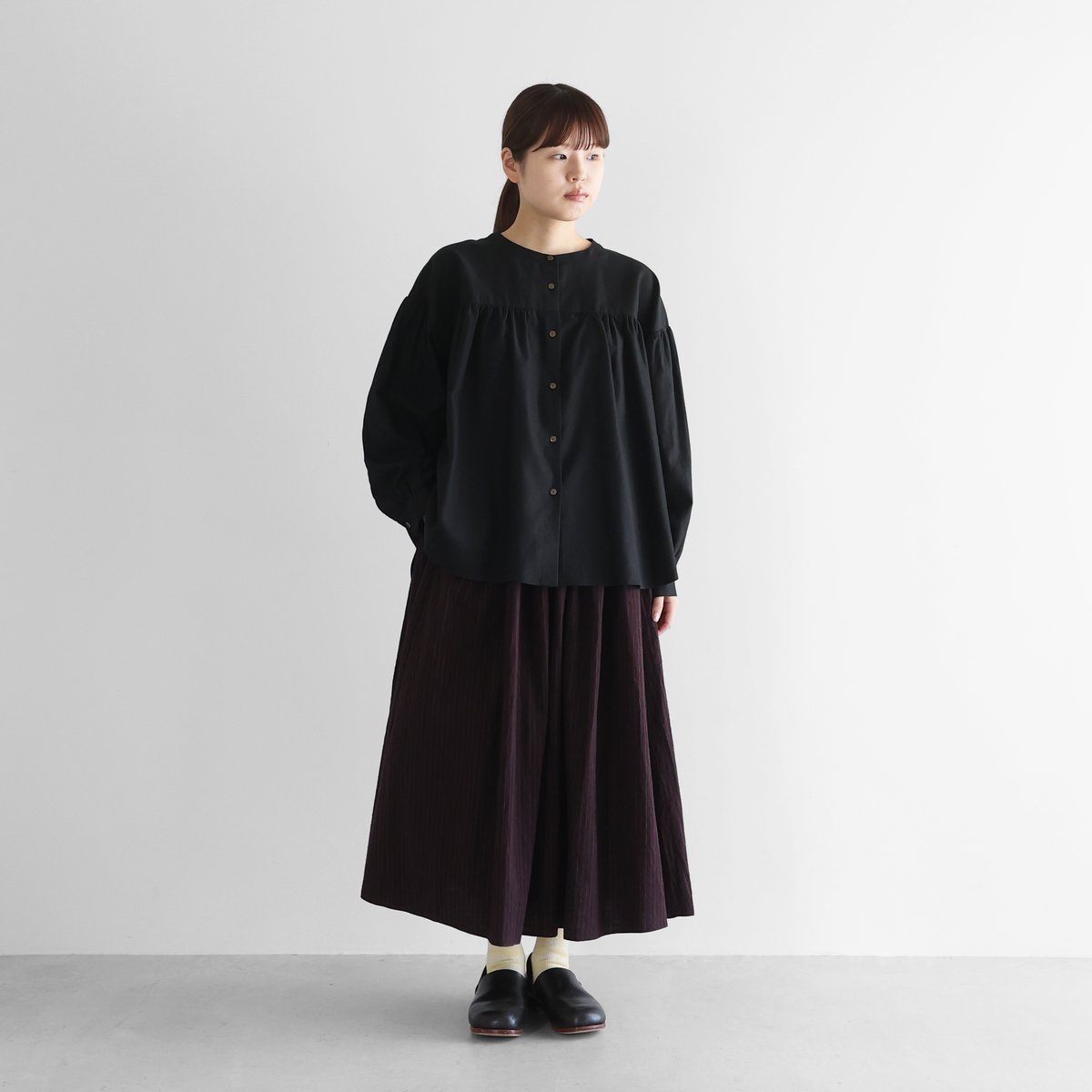 シーチングコットンロングスカート（ボルドーブラウン）【レディス