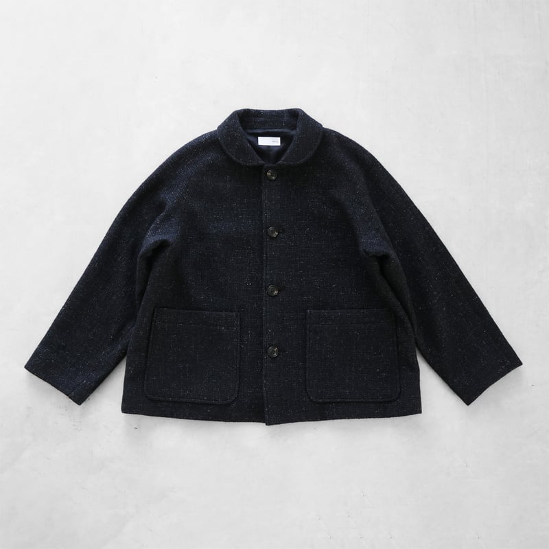 HUIS×尾州”縮絨リネンウールショートコート（ブラック）【ユニ