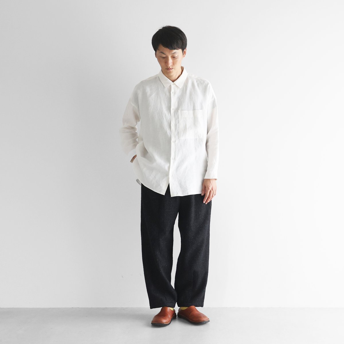 HUIS×尾州”縮絨リネンウールワイドパンツ（ブラック）【ユニセックス