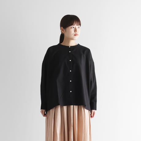 オーガニックコットン起毛ビエラバンドカラーワイドブラウス（ブラック）【レディス】U104