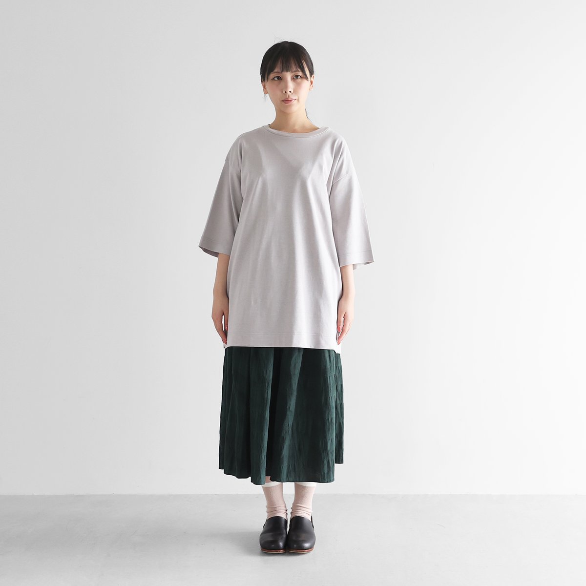 HUIS in house］綿麻天竺スタンダードTシャツL（シルバーグレー