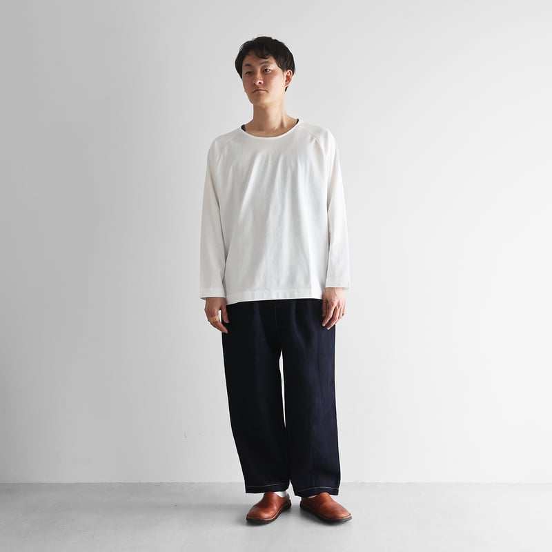 HUIS×三備”綿麻シャトルデニムワイドパンツ（インディゴ）【ユニ