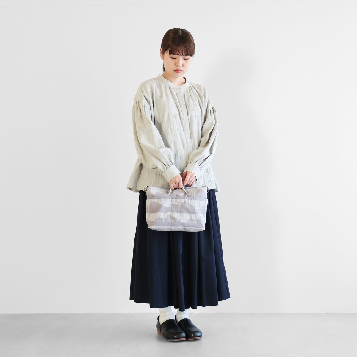 先染め朱子織シャトルジャガード2WAYミニショルダーバッグ（ライト