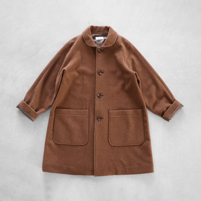 HUIS×尾州”縮絨ウールフランネルミドルコート （ブラウン