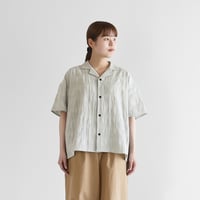 柄二重織シャトルジャガードオープンカラー半袖オーバーシャツ（ミストグレー）【ユニセックス】022