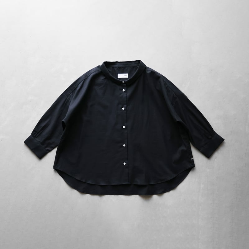 8分袖オーガニックコットンビエラワイドブラウス(ブラック 8分袖オーガニックコットンビエラワイドブラウス(ブラック