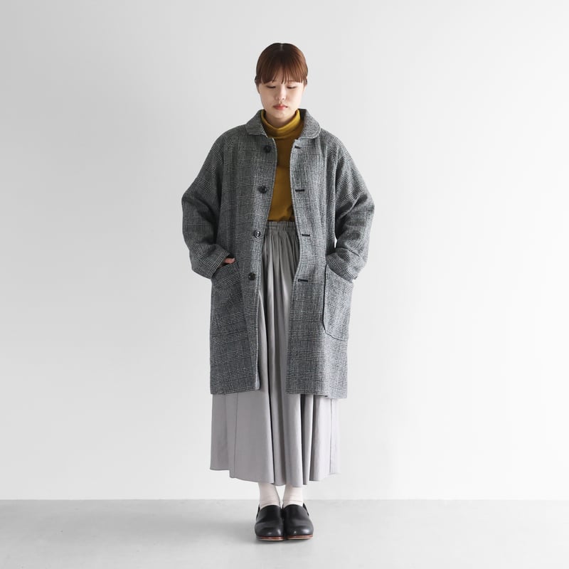 HUIS×尾州”縮絨リネンウールミドルコート （グレンチェック）【ユニ