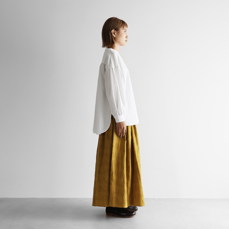 古着リメイク 手書きメッセージアイボリーロングスカート 柄二重織シャトルジャガードロングスカート（テラコッタ
