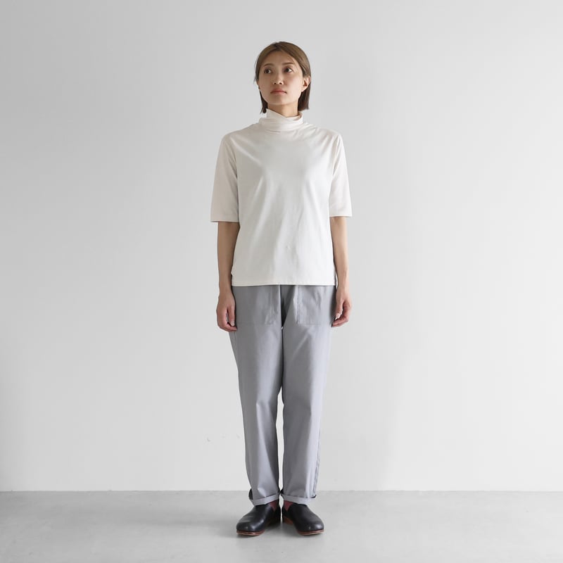 HUIS in house］SUVIN COTTON5分袖タートルネックカットソー（グレージ