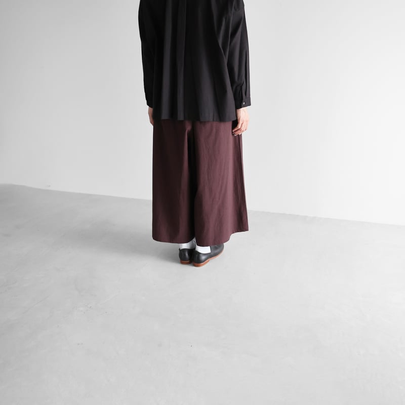 綿ウールタイプライタークロススカートパンツ（ボルドーブラウン