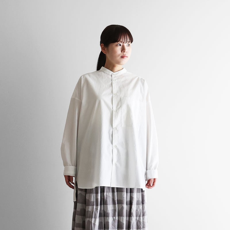 オーガニックコットンバンドカラーオーバーシャツ（白）【ユニセックス