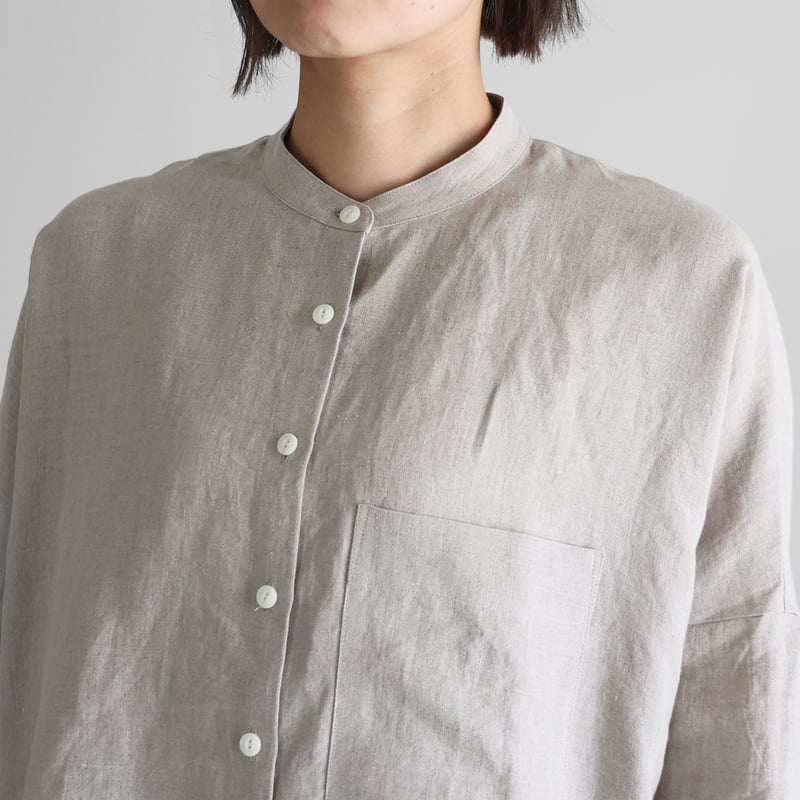 8分袖オールドレピアリネンバンドカラーブラウス（きなり）【レディス