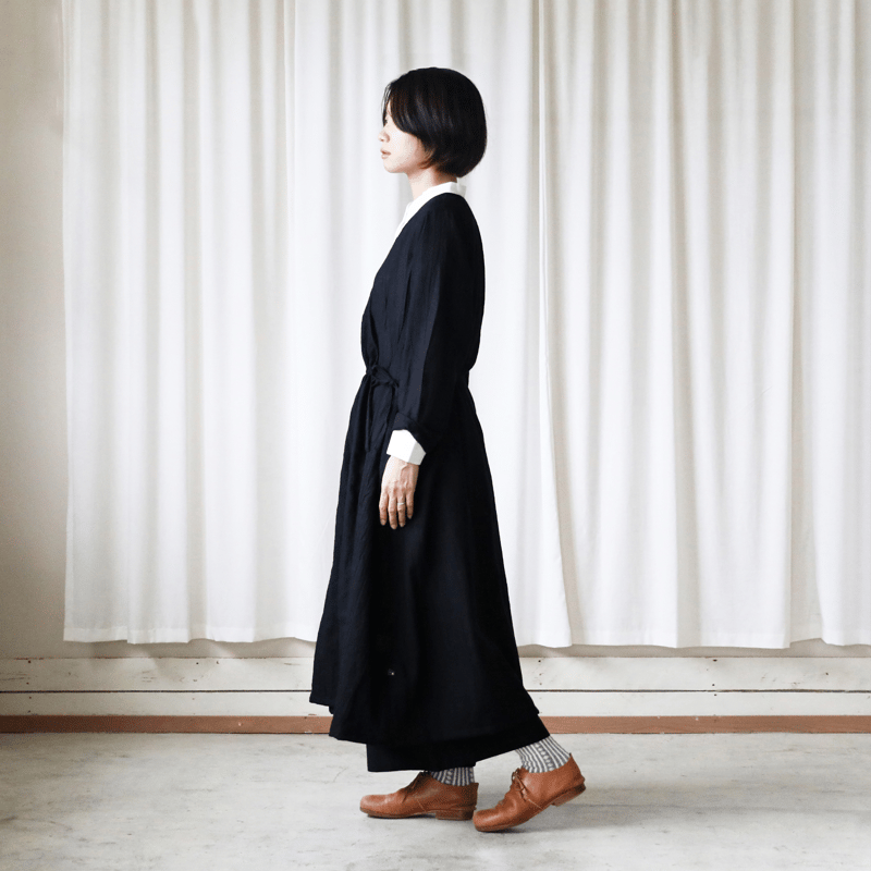 ウォッシャブルウールカシュクールワンピース（ブラック）【レディス