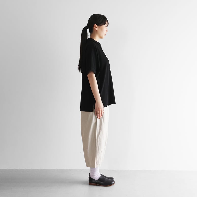 HUIS 　SUVIN COTTON半袖ポロカットソー HUIS in house］綿麻天竺半袖ポロカットソー（ブラック）【レディス