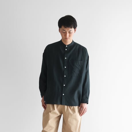 ウォッシャブルウールバンドカラーオーバーシャツ（ダークグリーン）【ユニセックス】015