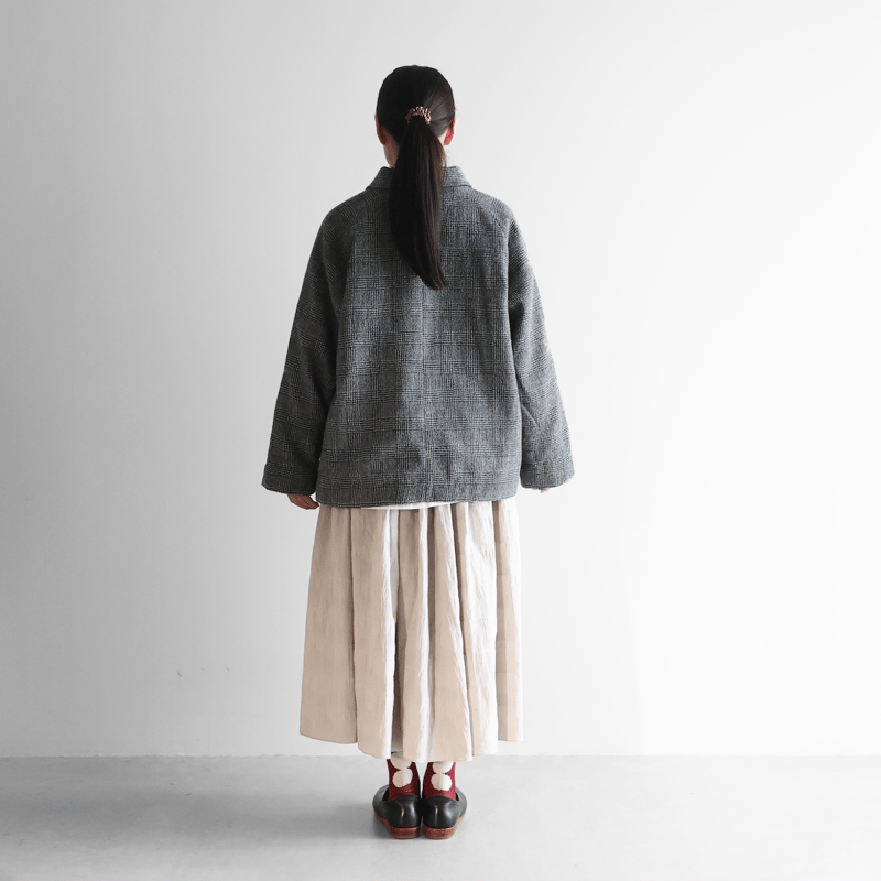 HUIS×尾州”縮絨ウールショートコート（グレンチェック）【ユニセックス