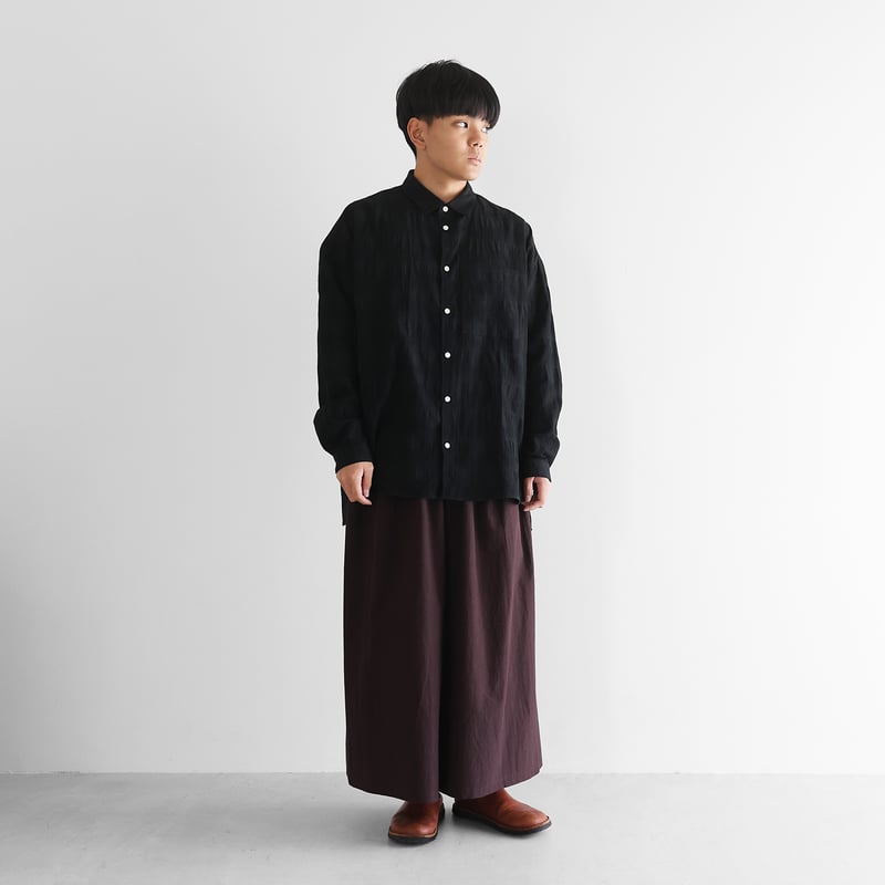 柄二重織シャトルジャガードオーバーシャツL（ブラック）【ユニ