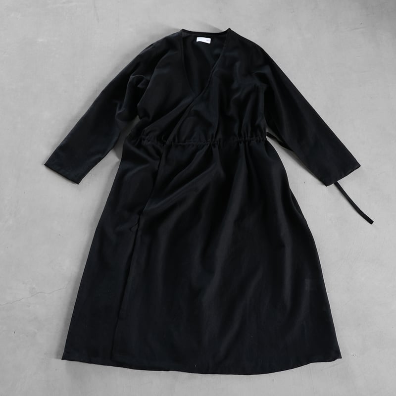 ウォッシャブルウールカシュクールワンピース（ブラック）【レディス