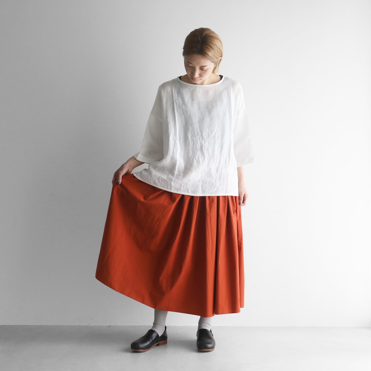 オーガニックコットンロングスカート(テラコッタ）【レディス】U402
