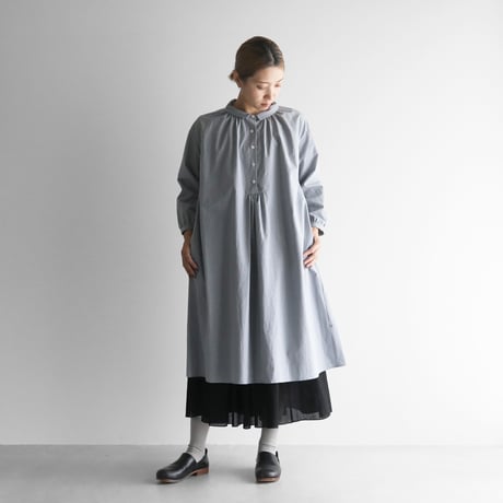 綿ウールタイプライタークロスワンピース（ブルーグレー）【レディス】U201