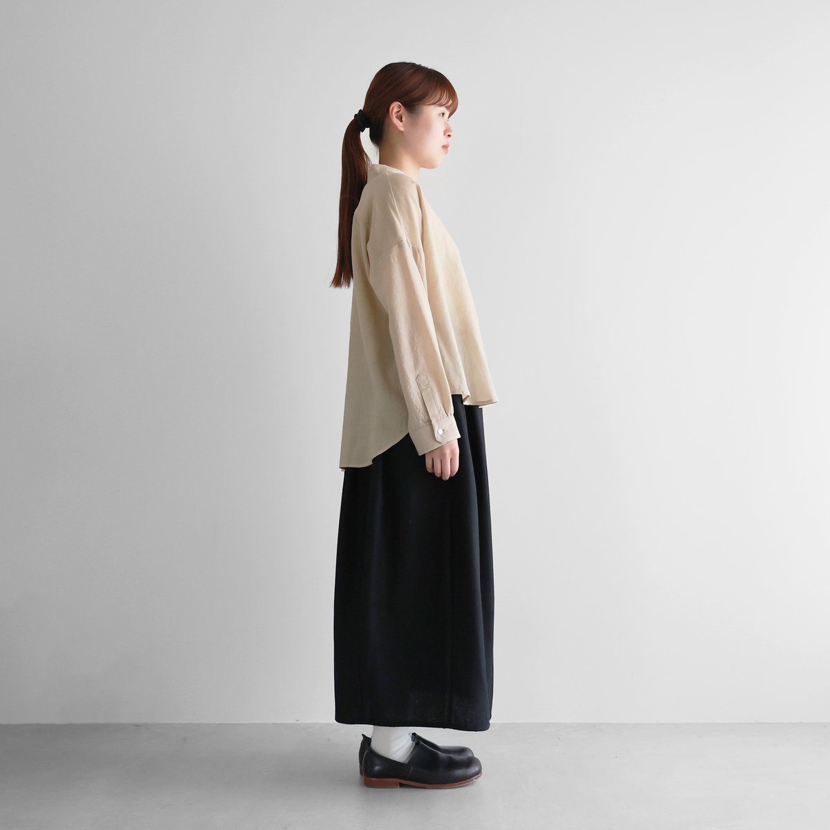 ウォッシャブルウールワイドブラウス(グレージュ)【レディス ウォッシャブルウールワイドブラウス(グレージュ)【レディス