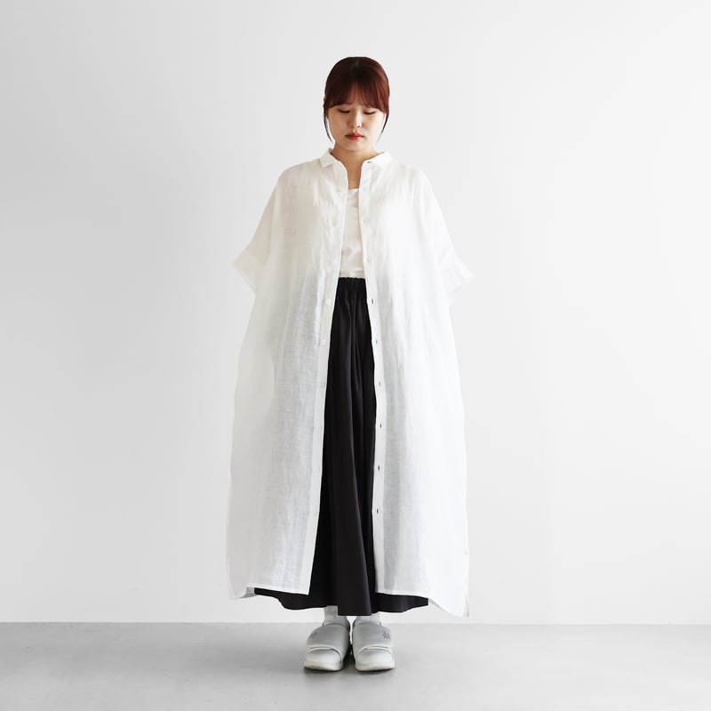 シャトルリネンライトショートスリーブロングシャツ(白)【ユニ シャトルリネンライトショートスリーブロングシャツ(白)【ユニ