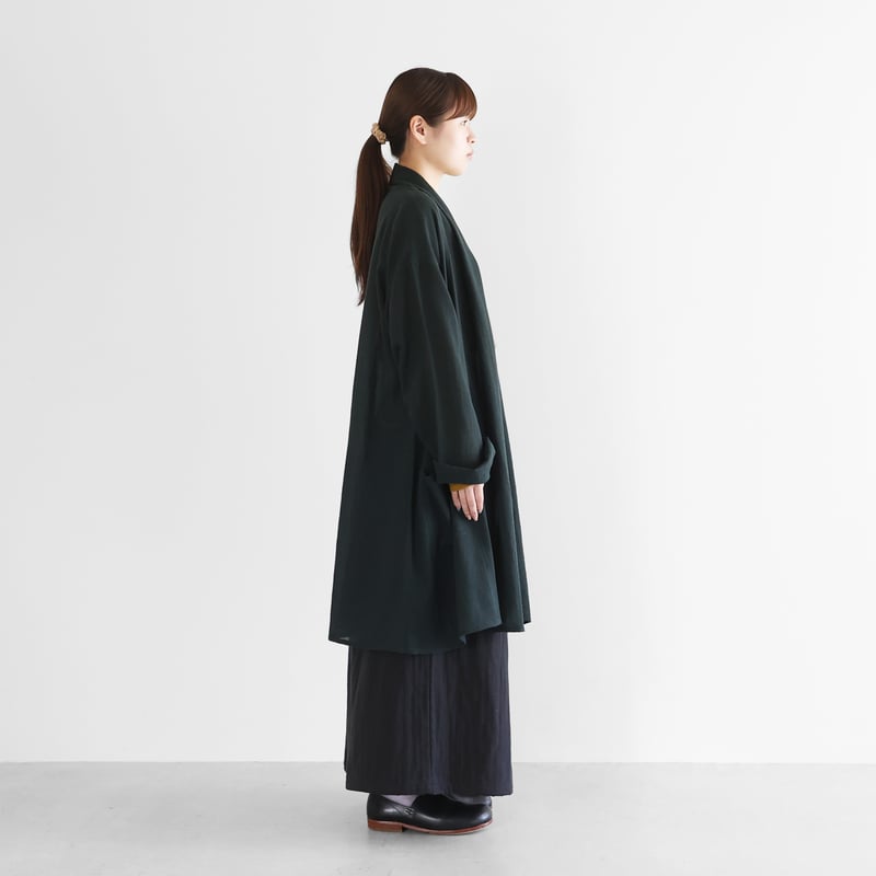 45R　柔らかウールカーディガン　ガウン　ダークグリーン　2　丈長め　リブ袖 ウォッシャブルウールロングカーディガン（ダークグリーン）【ユニ