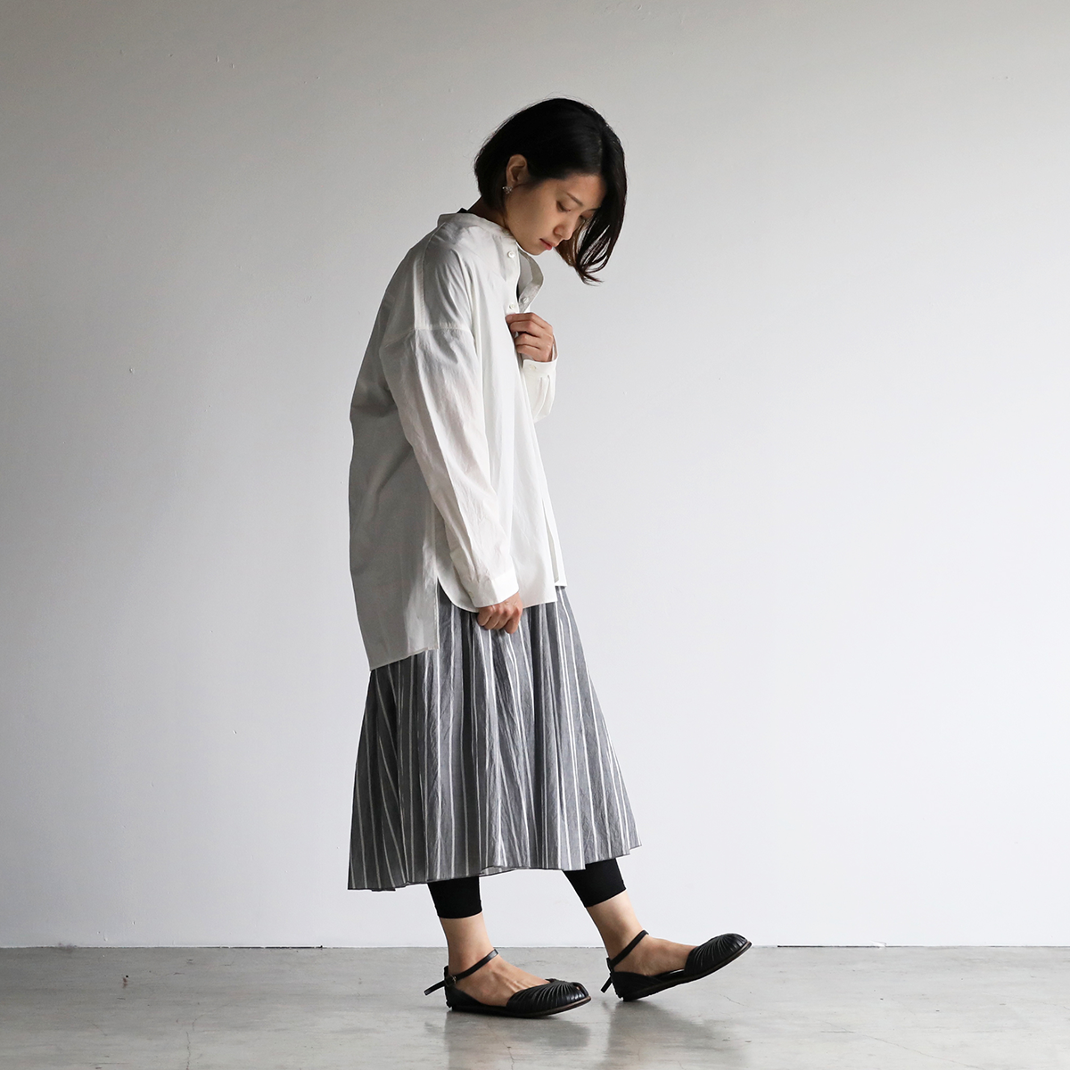 タイプライタークロスバンドカラーオーバーシャツ（白）【ユニセックス 