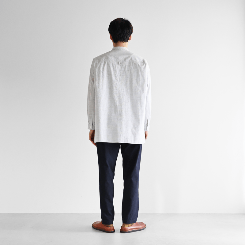 コードレーンバンドカラーオーバーシャツ（トップ糸グレー）【ユニ