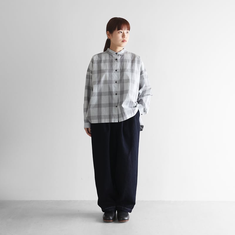 HUIS×三備”綿麻シャトルデニムワイドパンツ（インディゴ）【ユニ