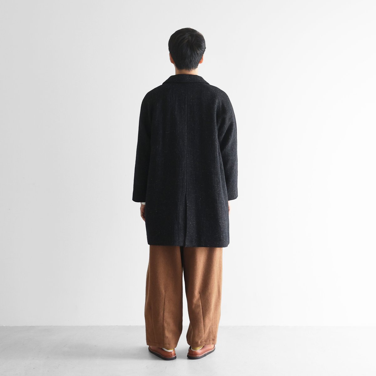 HUIS×尾州”縮絨リネンウールミドルコート （ブラック）【ユニセックス