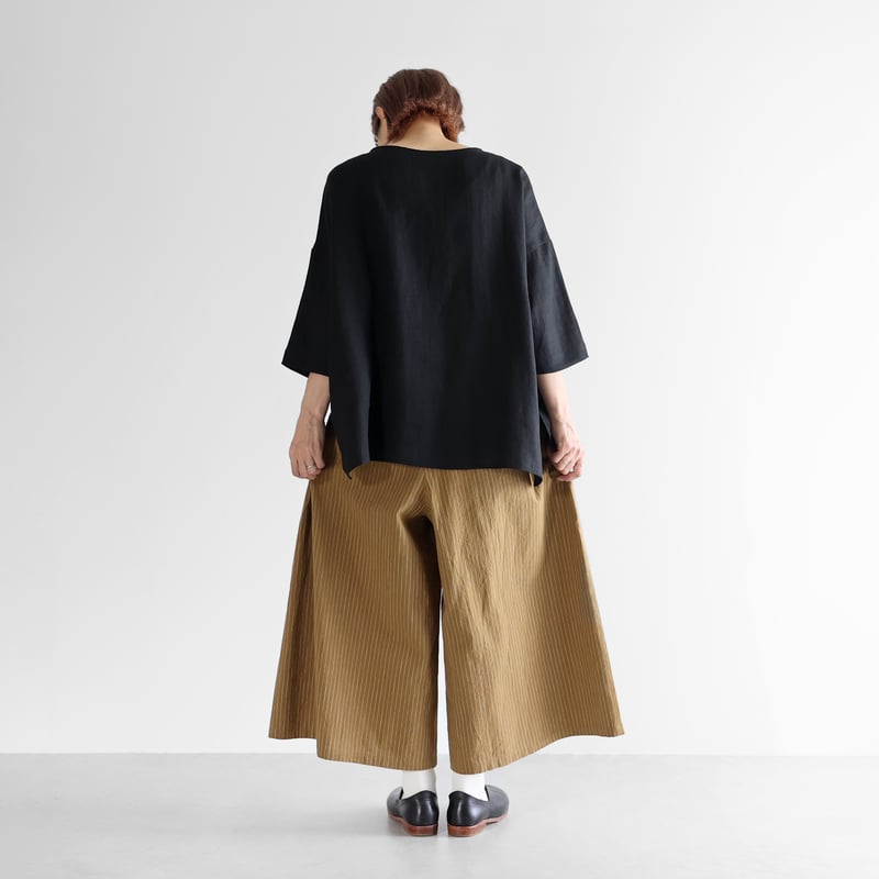 やわらかシーチングコットンスカートパンツ（ブラウンストライプ