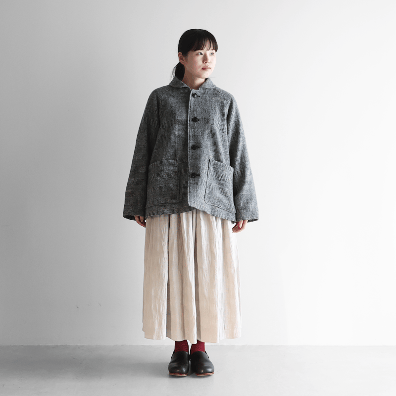 HUIS×尾州”縮絨ウールショートコート（グレンチェック）【ユニセックス