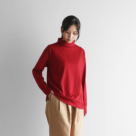 ［HUIS in house］SUVIN COTTON長袖ゆるタートルネックカットソー（レッド）【ユニセックス】CS204