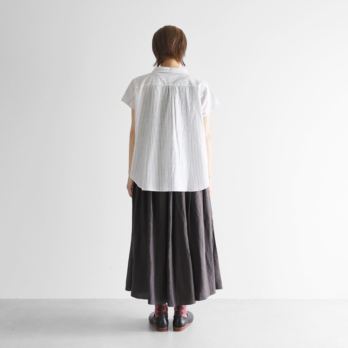 オールドレピアリネンロングスカート（チャコールグレー）【レディス
