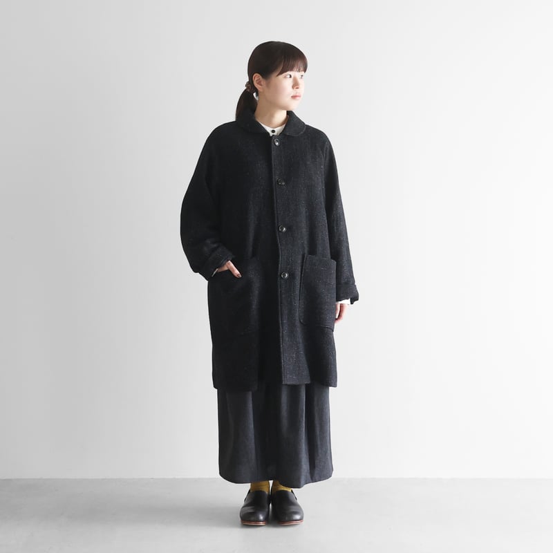HUIS×尾州”縮絨リネンウールミドルコート （ブラック）【ユニセックス