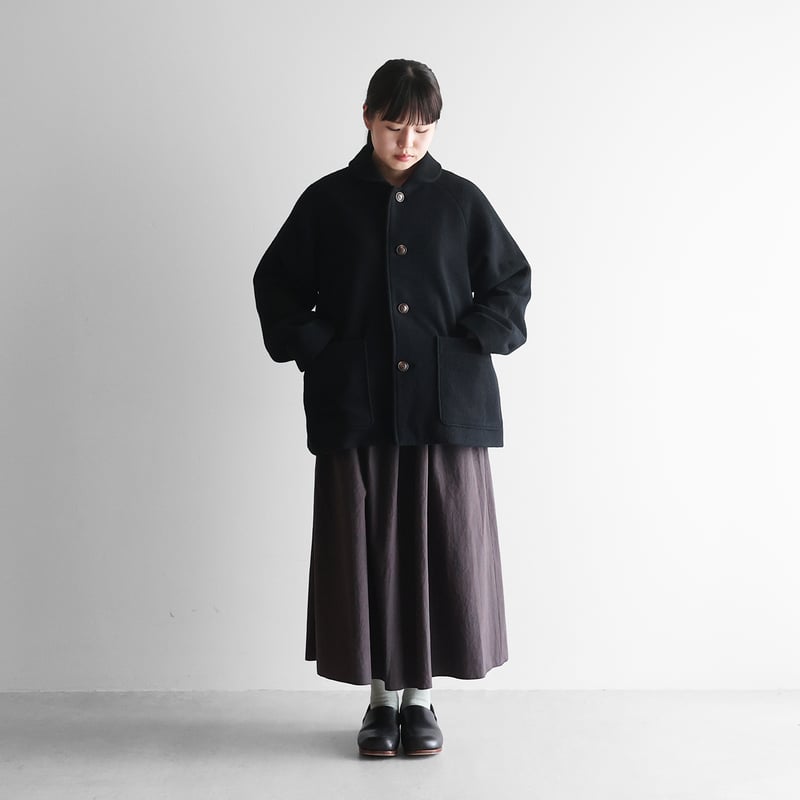 HUIS×尾州”縮絨ウールフランネルショートコート（ブラック）【ユニ