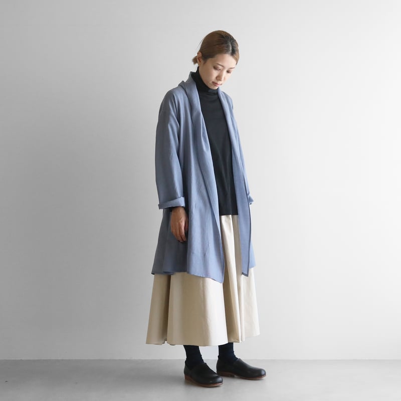 ウォッシャブルウールロングカーディガン（グレイッシュブルー）【ユニ 