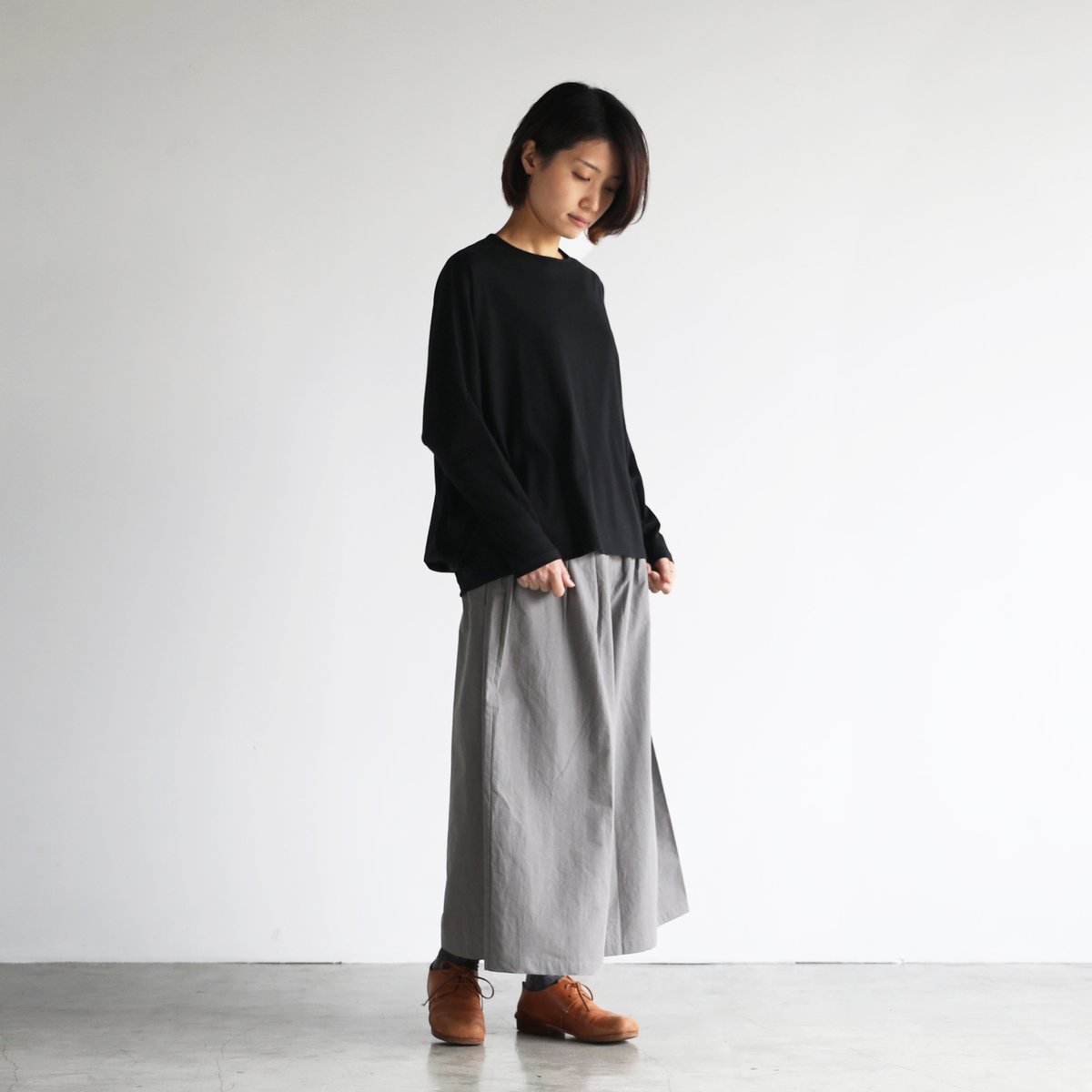 HUIS in house］SUVIN COTTON長袖コクーンカットソー（ブラック）【レデ