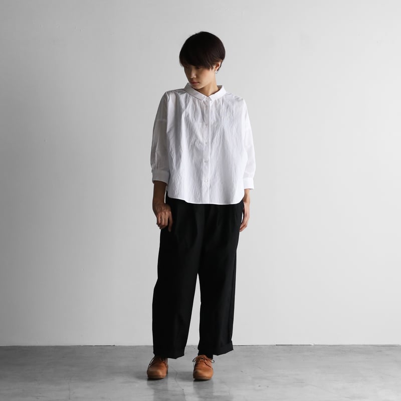 8分袖コードレーンワイドブラウス（白）【レディス】U108 | HUIS