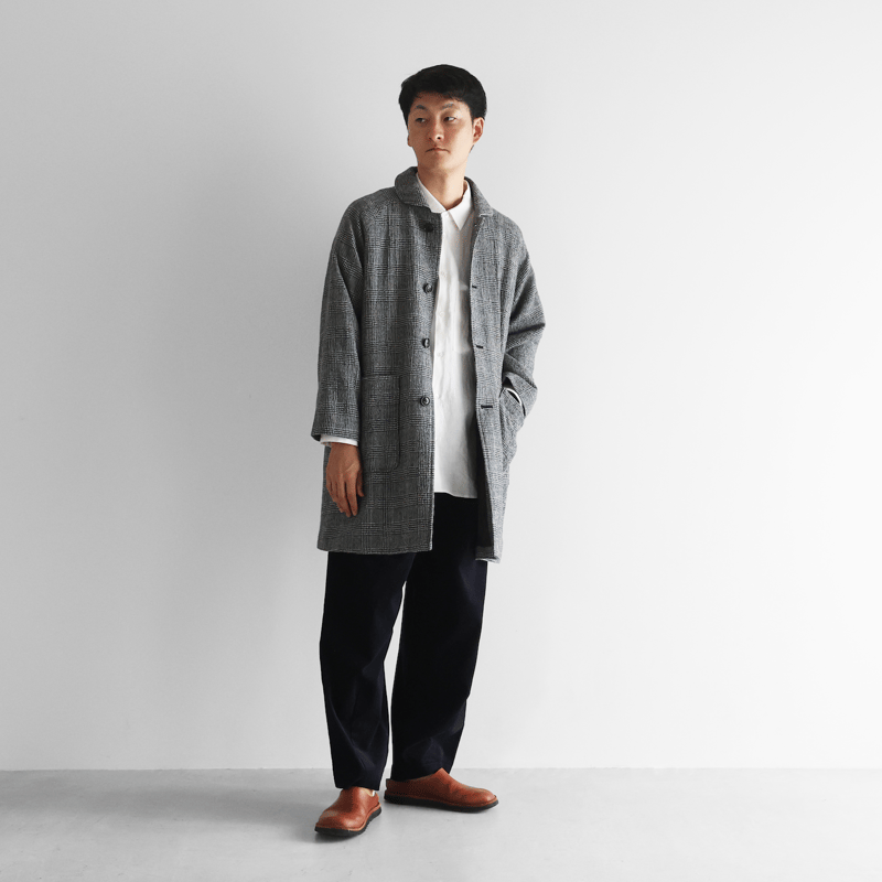 HUIS×尾州”縮絨ウールミドルコート （グレンチェック）【ユニセックス