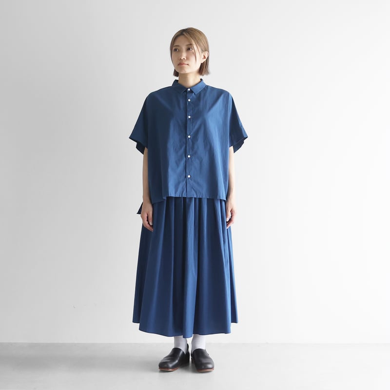 かぐれ レーヨンコットン2wayブラウス  BLUE オーガニックコットンスクエアワイドシャツ（オーシャンブルー