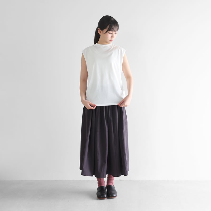HUIS in house］SUVIN COTTONリブネックノースリーブカットソー（白）【