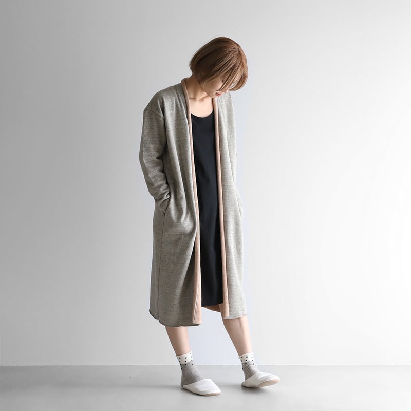 HUIS×yohaku吊り編み&茶綿スウェットロングカーディガン（トップ