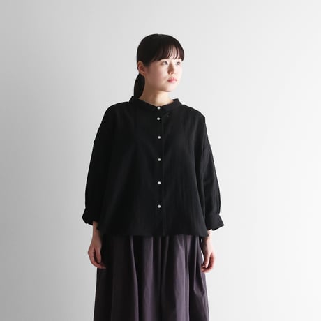 8分袖シャトルダブルガーゼワイドブラウス（ブラック）【レディス】U108