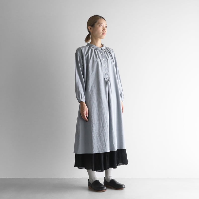 HUIS. 遠州織物　ワンピース　U201 綿ウールタイプライタークロスワンピース（ブルーグレー）【レディス