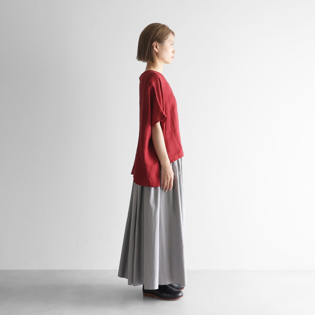 フランス綾ロングスカートL（アッシュグレー）【レディス】U402L